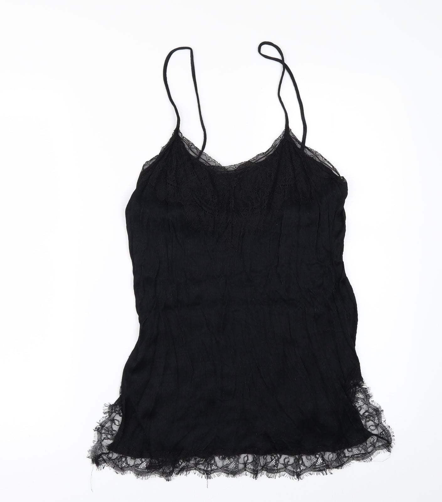 Zara Womens Black   Camisole Blouse Size L  - lace edge