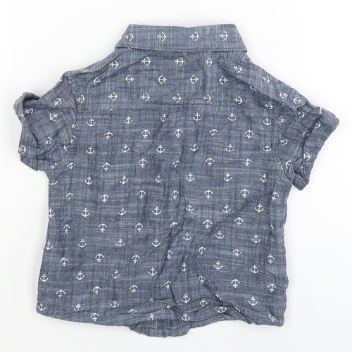 Mini Rebel Baby Blue   Basic Button-Up Size 9-12 Months  - anchors
