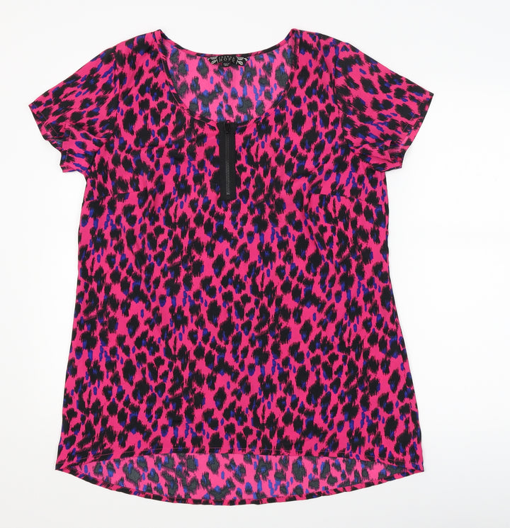 Joanna Hope Womens Pink Animal Print Tunic T-Shirt Size 12