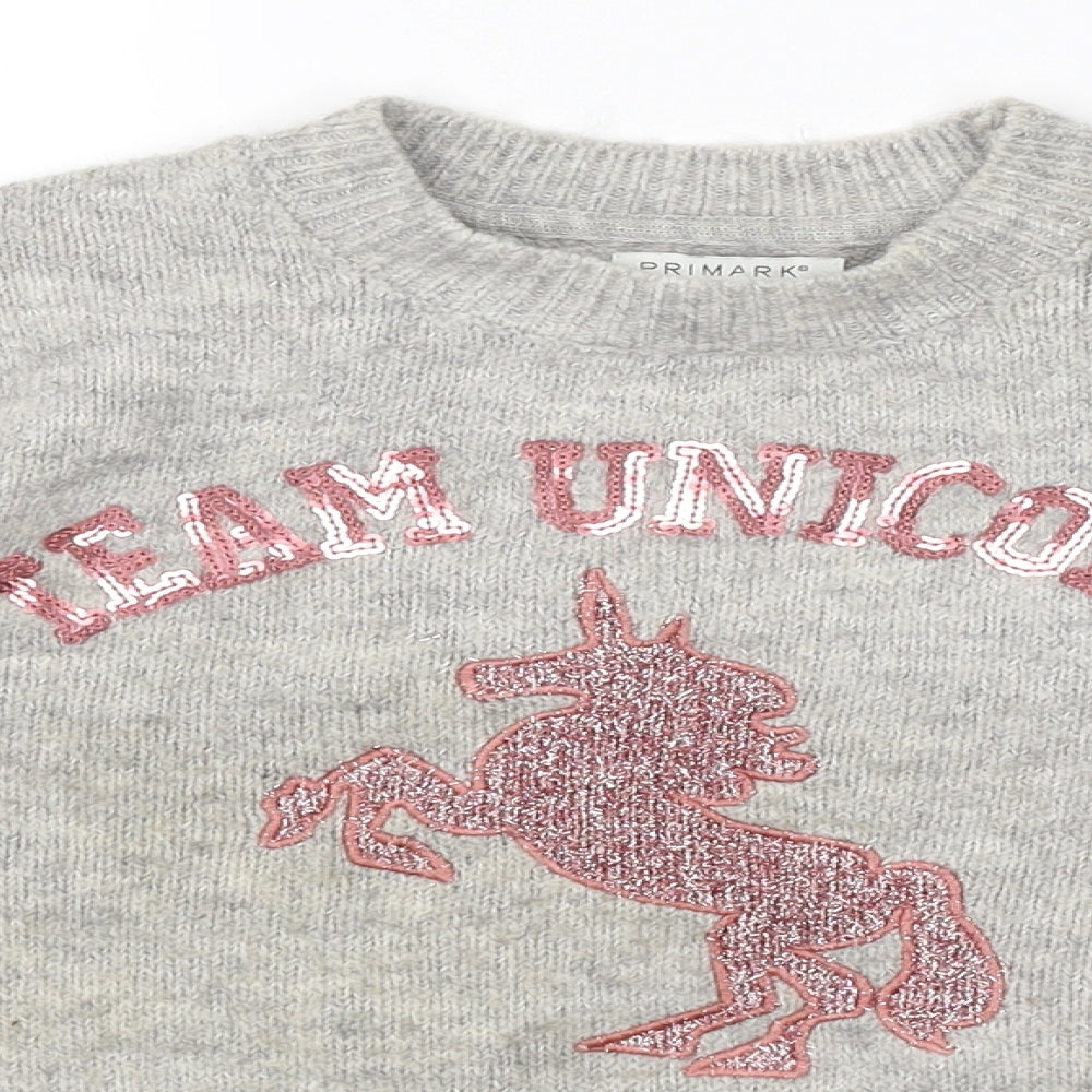 Primark Girls Grey   Pullover Jumper Size 10-11 Years  - team unicorn