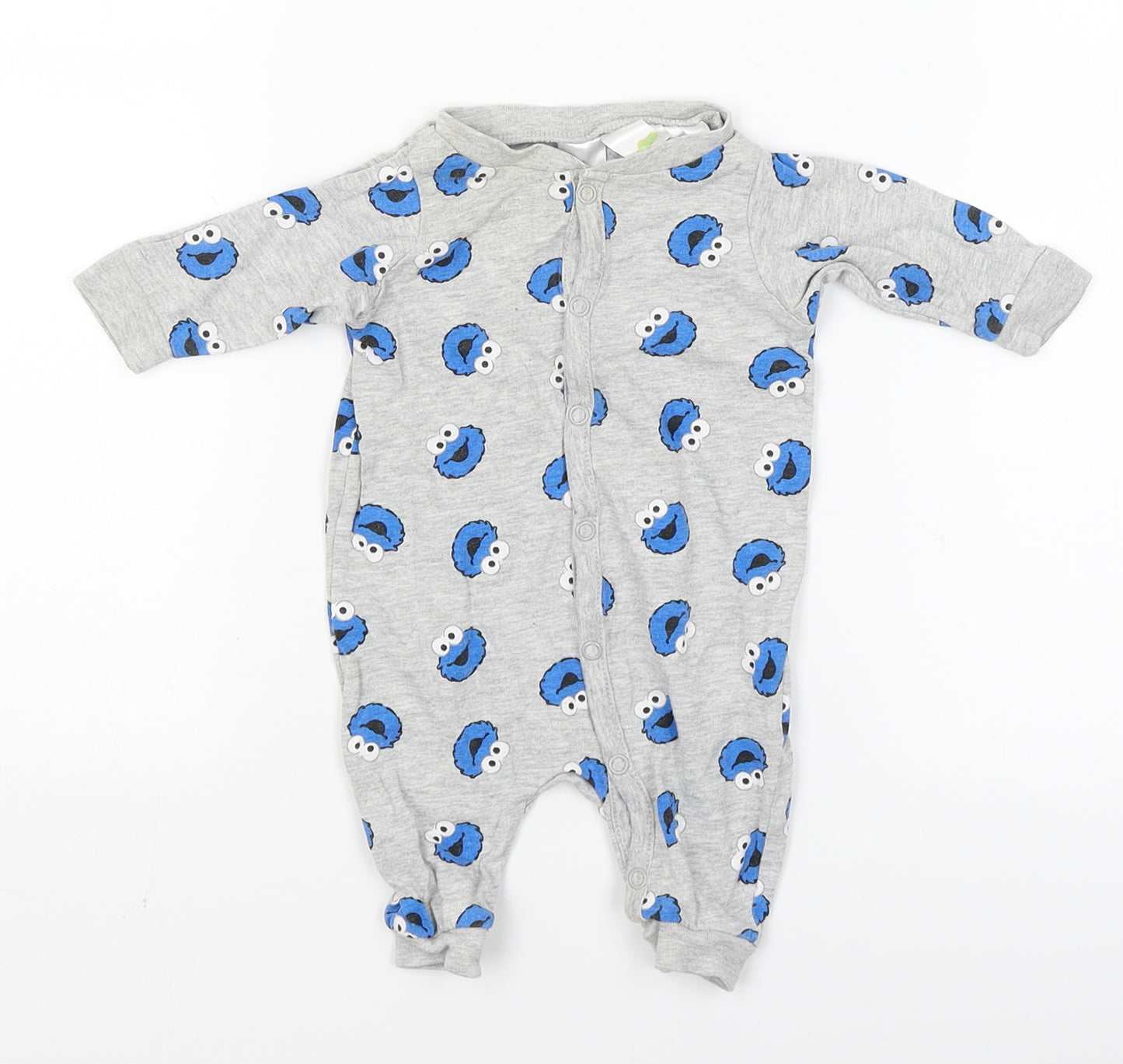 H&M Baby Grey   Babygrow One-Piece Size Newborn  - cookie monster