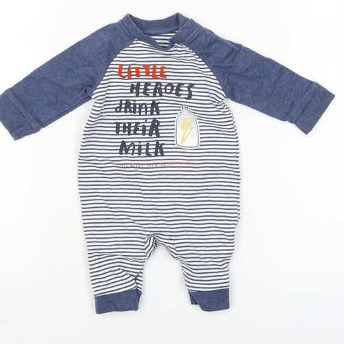 Mothercare Baby Blue Striped  Babygrow One-Piece Size Newborn  - little heroes drink their milk