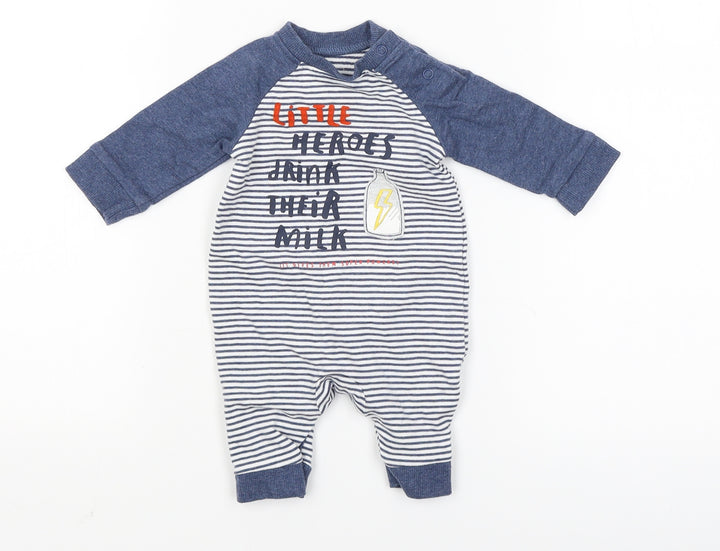 Mothercare Baby Blue Striped  Babygrow One-Piece Size Newborn  - little heroes drink their milk