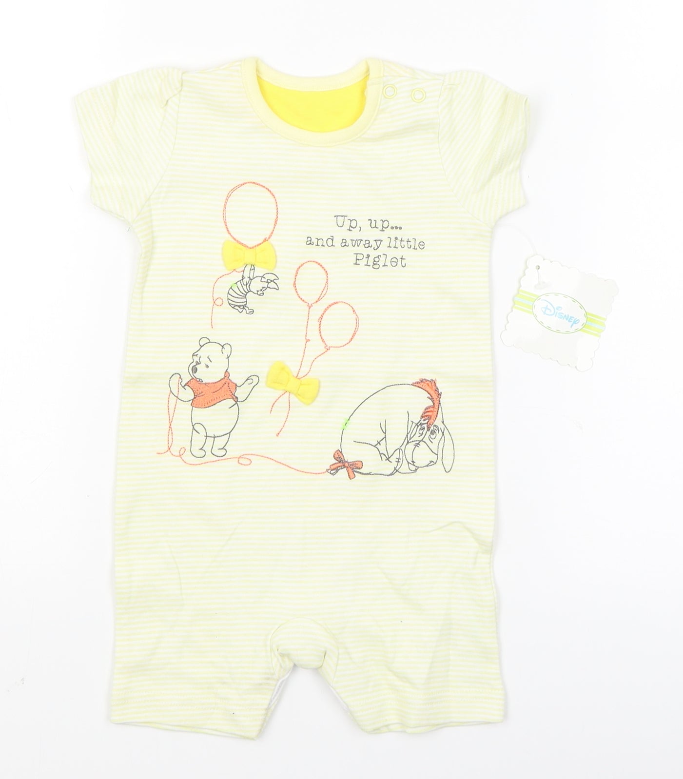 Disney Baby Yellow Striped  Babygrow One-Piece Size 3-6 Months  - winnie the pooh