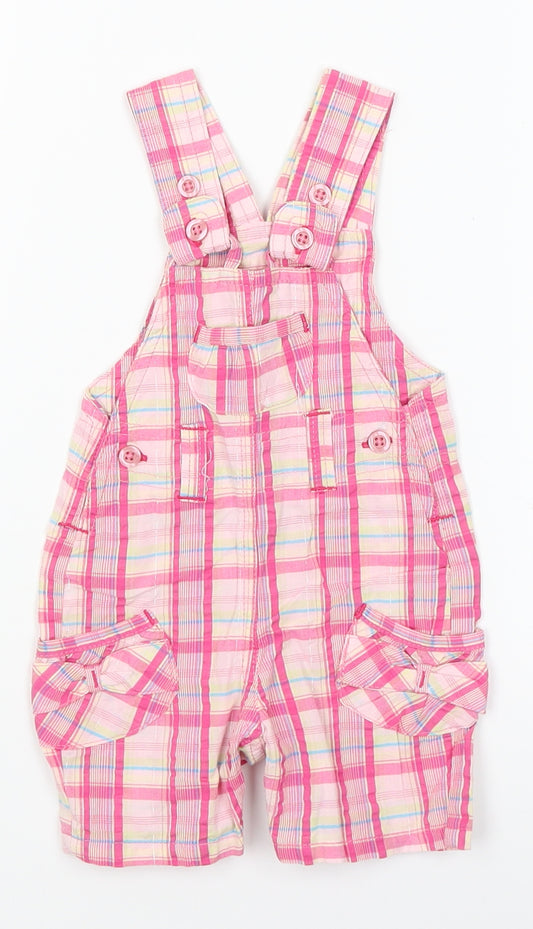 Front view of Marks & Spencer Baby Pink Plaid Dungaree One-Piece, size 0-3, Months
