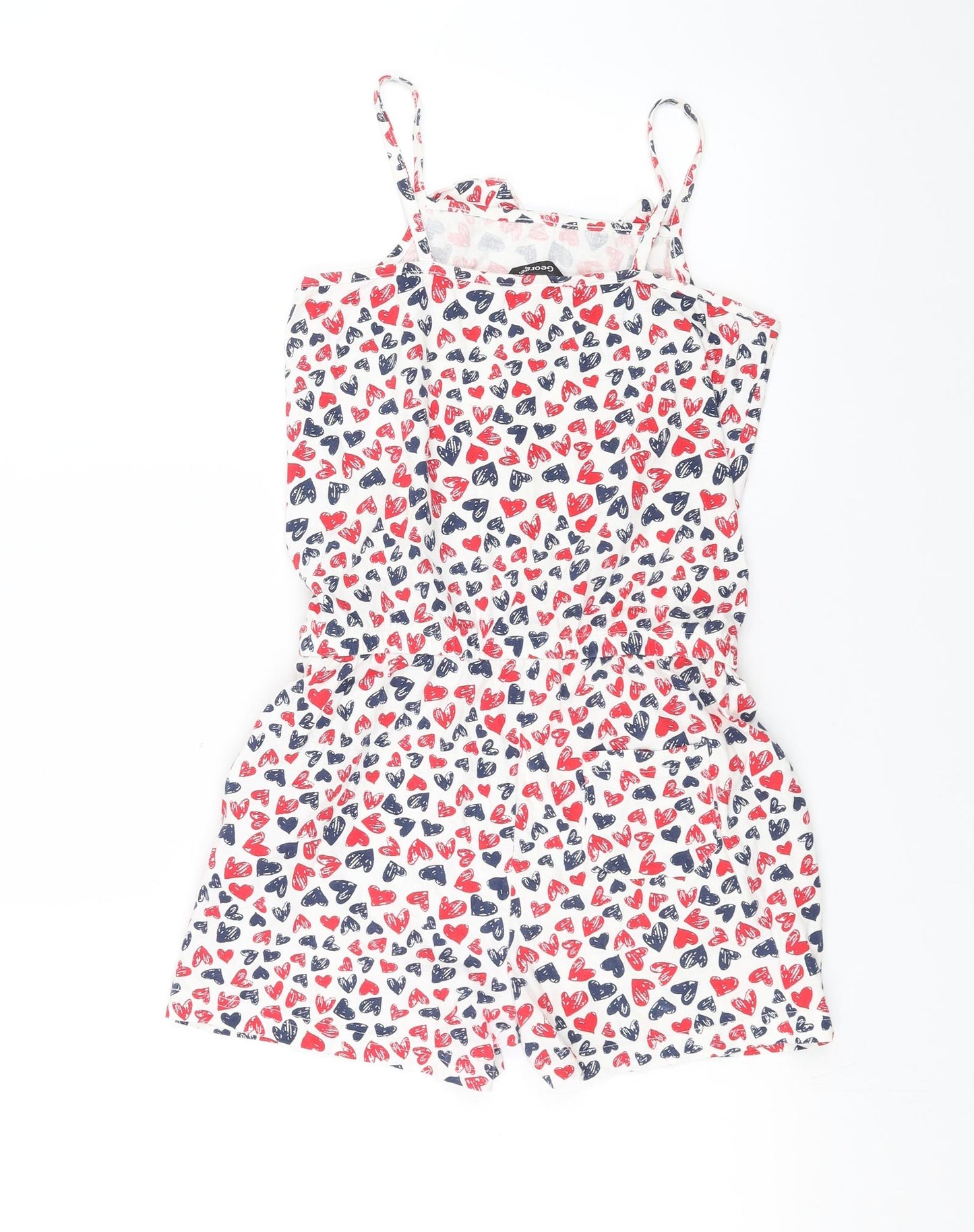 George Girls White   Playsuit One-Piece Size 10-11 Years  - heart pattern