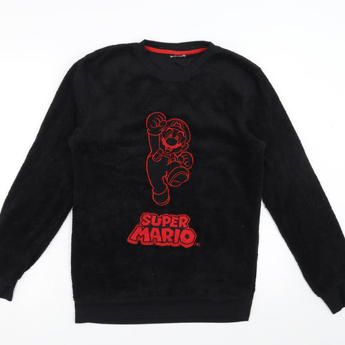 Primark Mens Black Solid Fleece  Pyjama Top Size S  - super mario