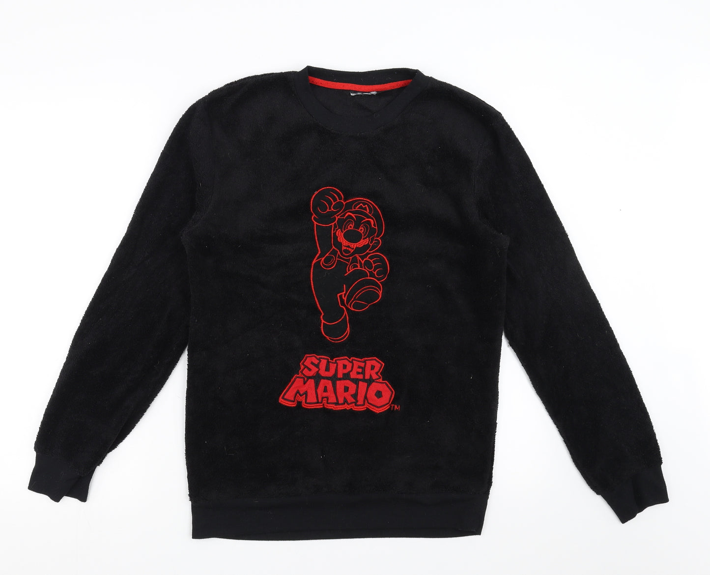Primark Mens Black Solid Fleece  Pyjama Top Size S  - super mario