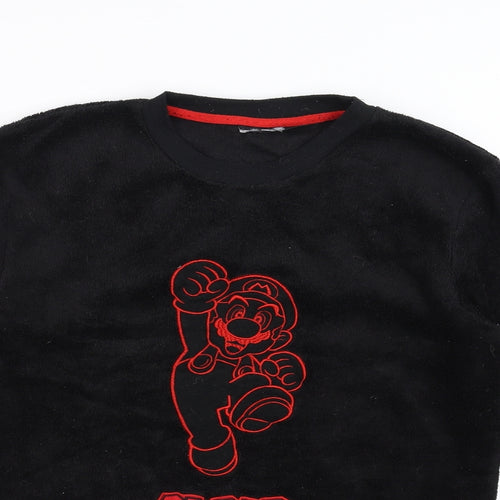 Primark Mens Black Solid Fleece  Pyjama Top Size S  - super mario