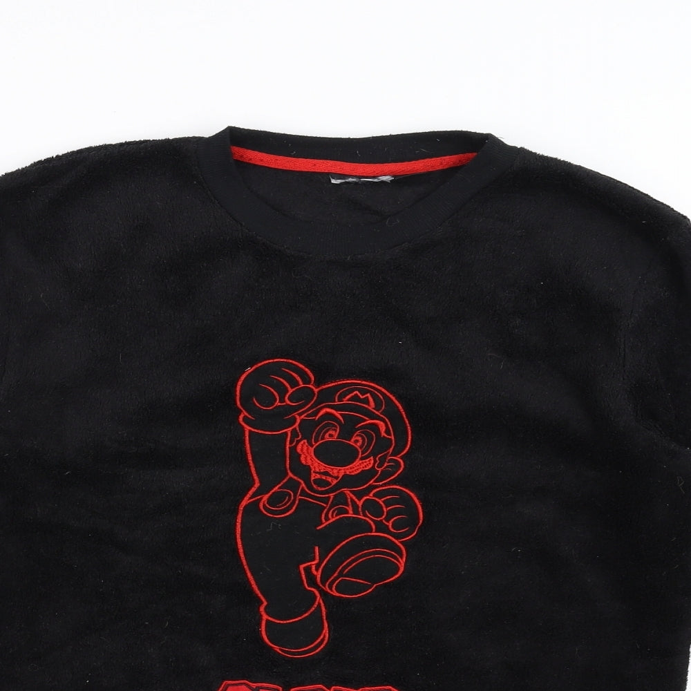 Primark Mens Black Solid Fleece  Pyjama Top Size S  - super mario