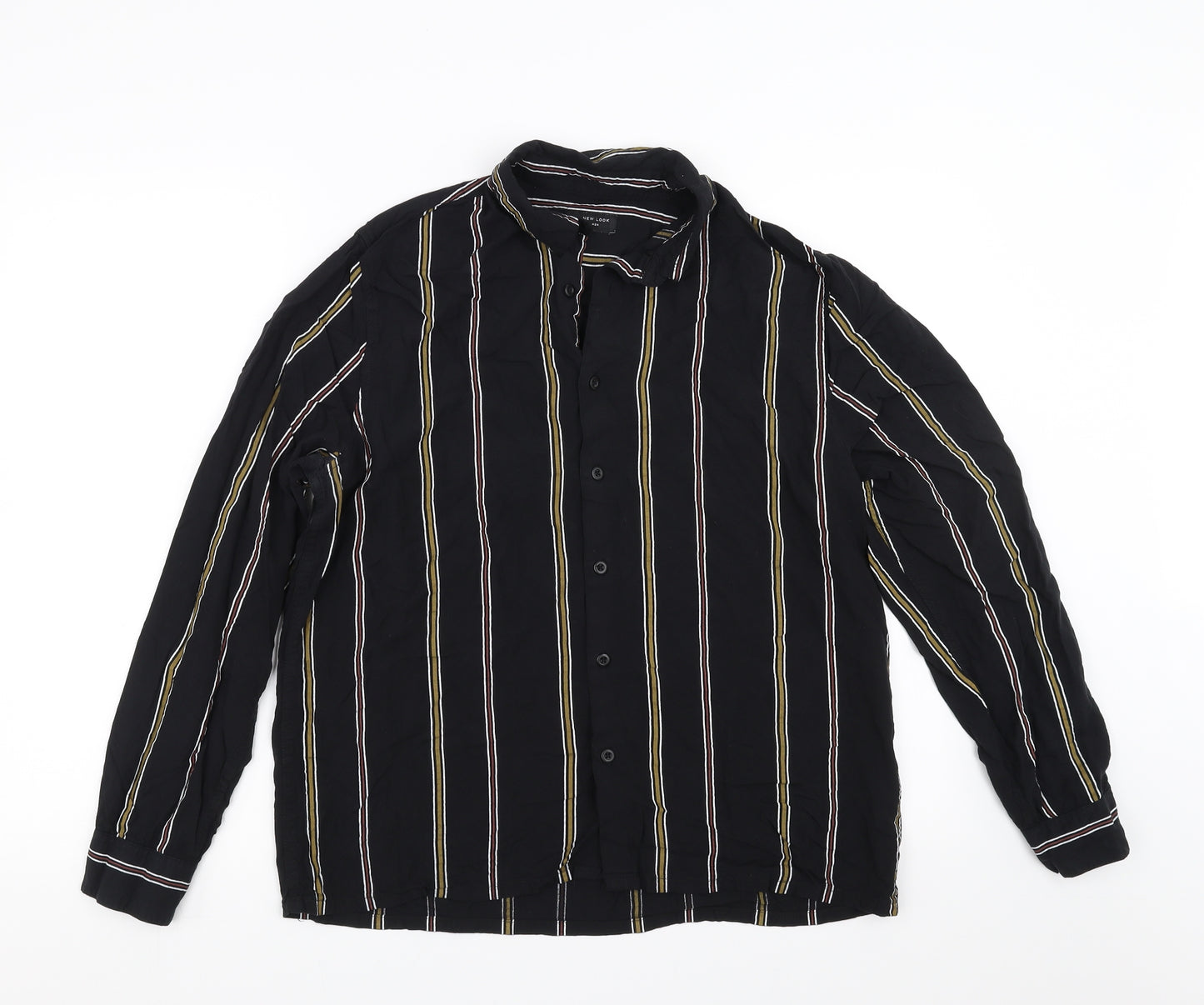 New Look Mens Black Striped   Button-Up Size M