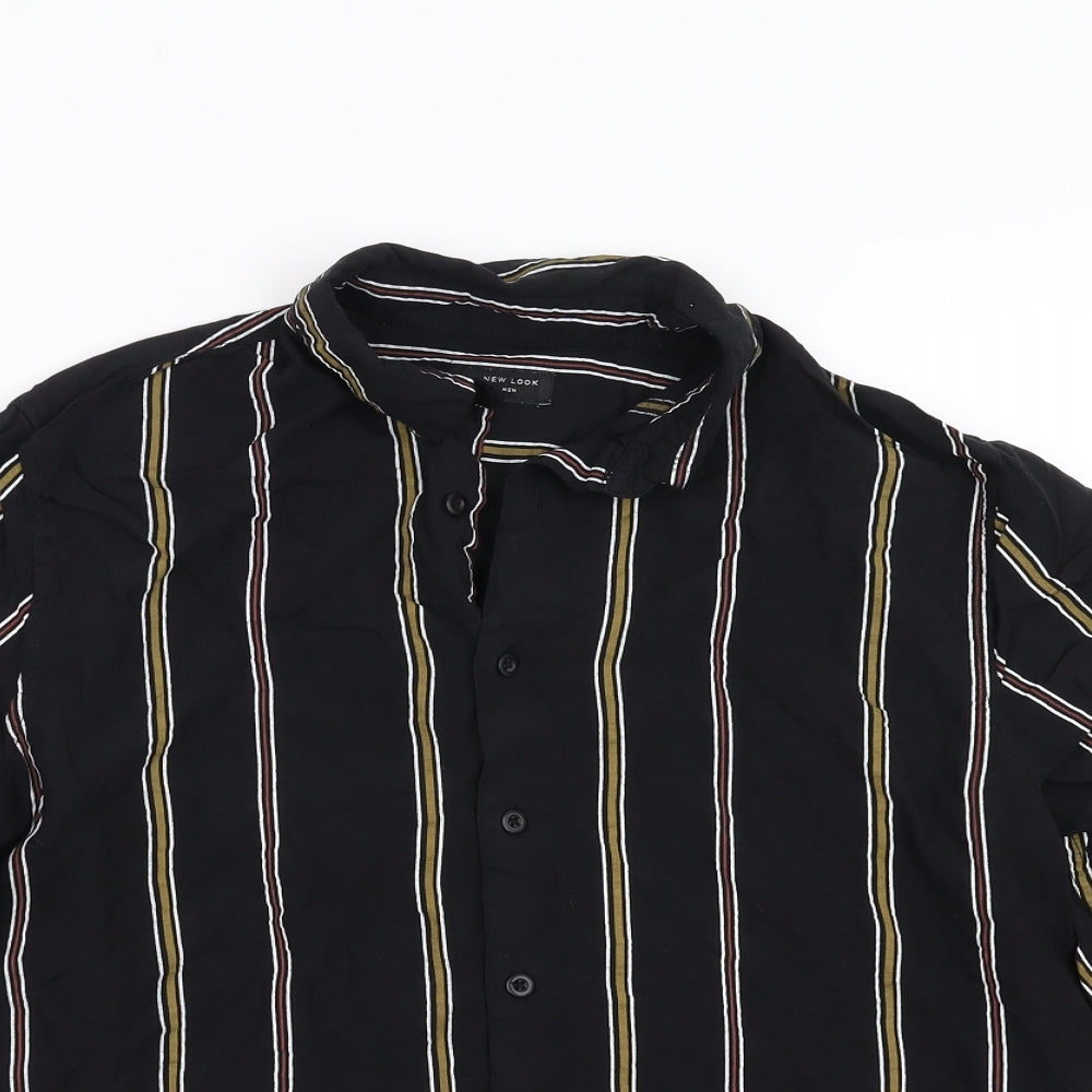 New Look Mens Black Striped   Button-Up Size M