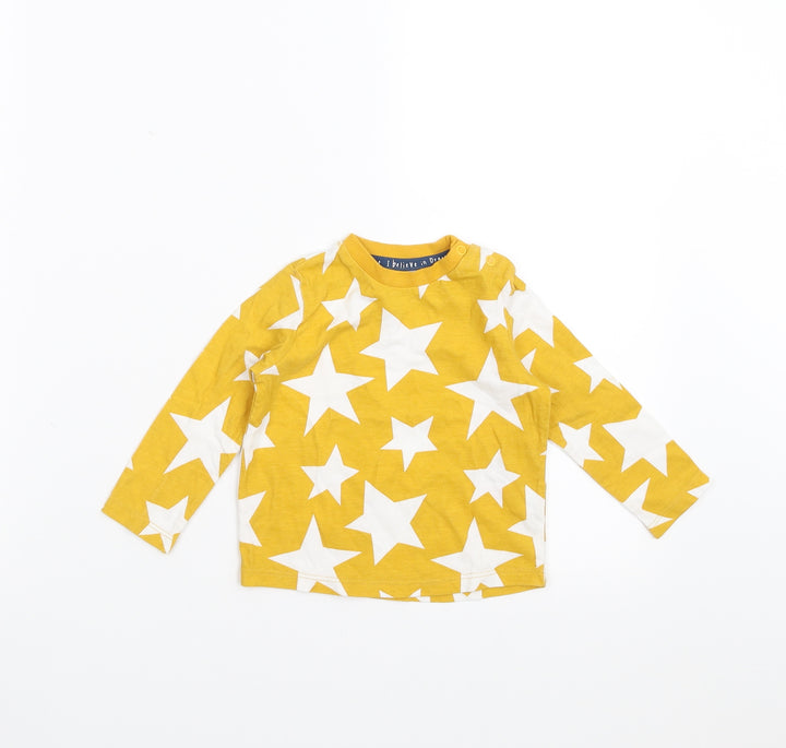 F&F Boys Yellow Geometric  Basic T-Shirt Size 6-9 Months  - Star pattern