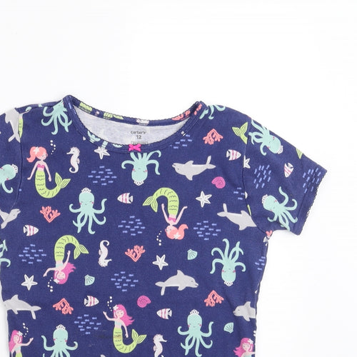 carters Girls Blue   Basic T-Shirt Size 12 Years  - mermaid