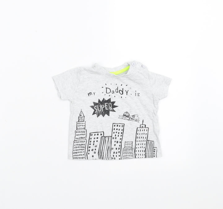 F&F Boys Grey Basic T-Shirt Size 3-6 Months - my daddy is super