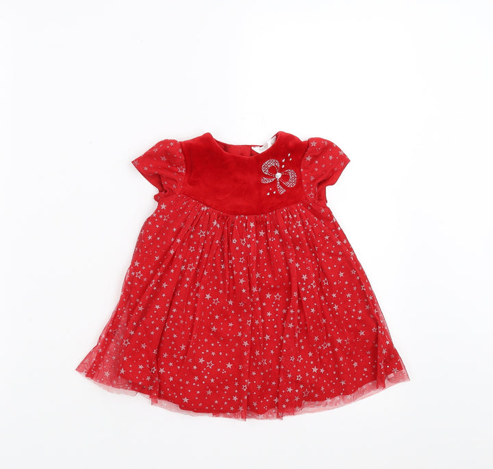 M&Co Girls Red Fit & Flare Size 3-6 Months - Star pattern