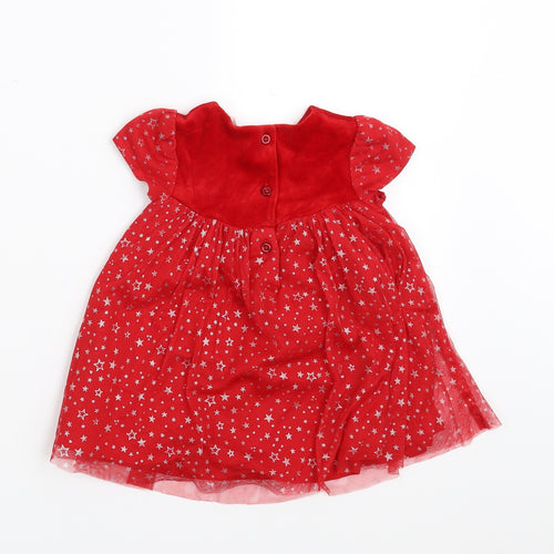 M&Co Girls Red   Fit & Flare  Size 3-6 Months  - Star pattern