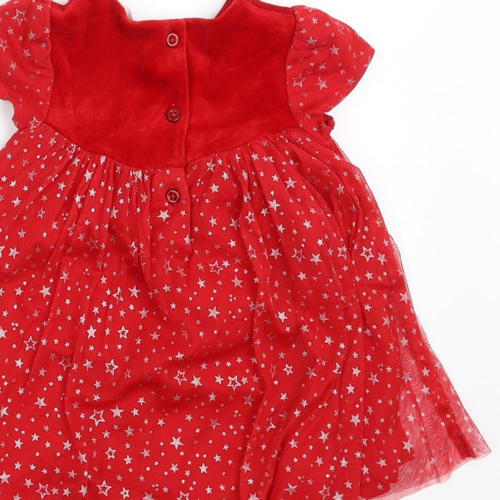 M&Co Girls Red   Fit & Flare  Size 3-6 Months  - Star pattern