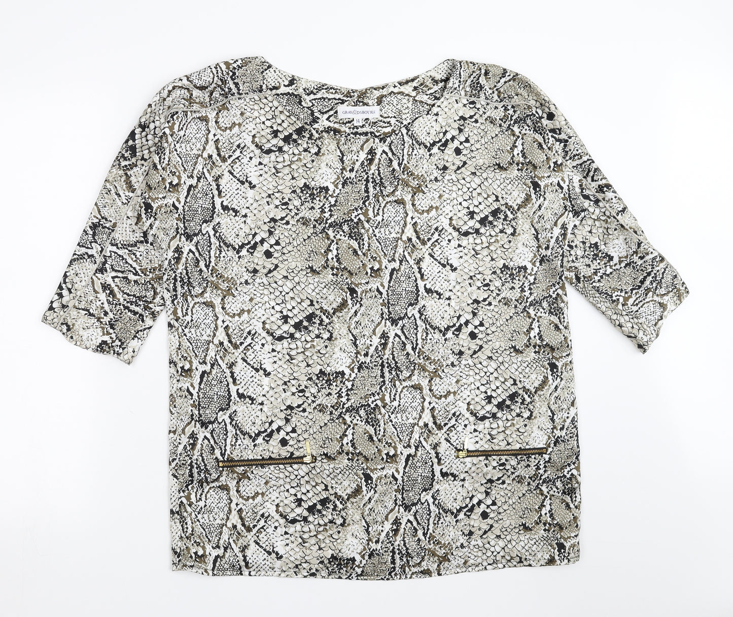 Gray&Osourne Womens Grey Animal Print  Basic Blouse Size 14