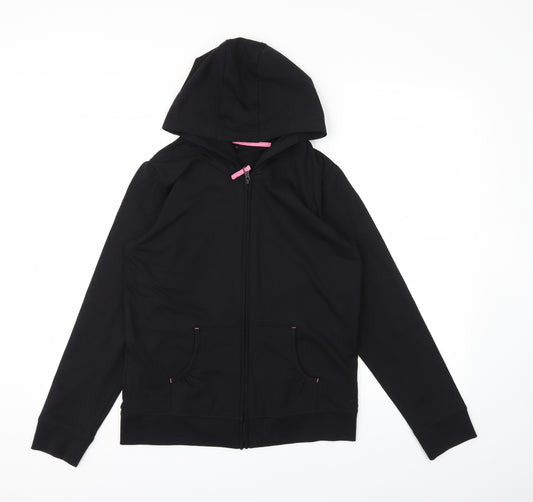 Front view of Preworn girls’ black full zip jumper, size 13-14, years