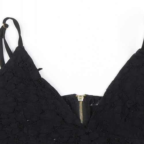 Primark Womens Black Floral  Cropped T-Shirt Size 8