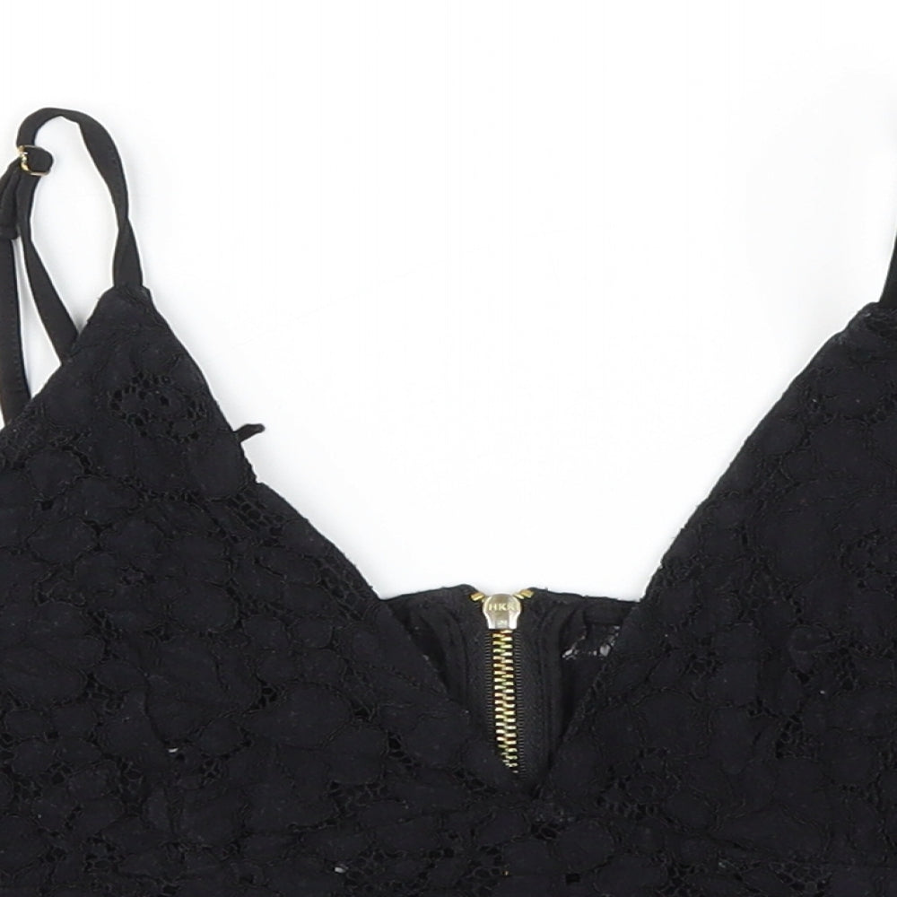 Primark Womens Black Floral  Cropped T-Shirt Size 8
