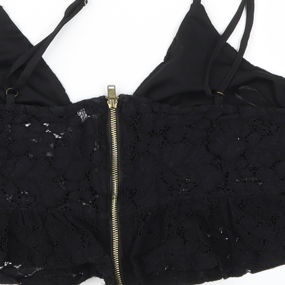 Primark Womens Black Floral  Cropped T-Shirt Size 8