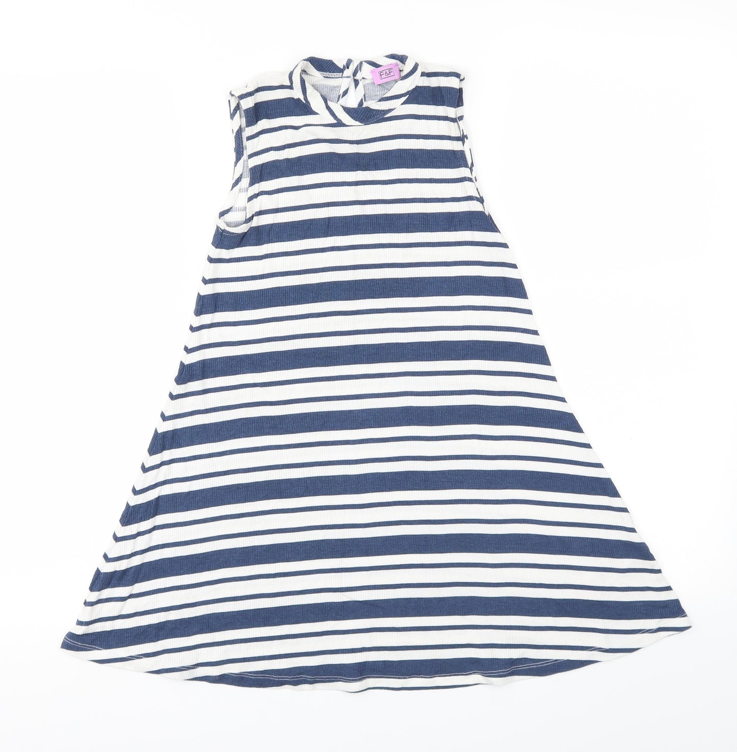 F&F Girls Blue Striped  Fit & Flare  Size 8-9 Years