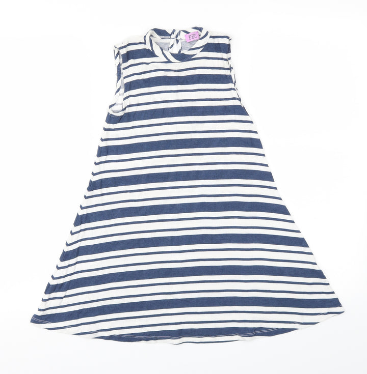 F&F Girls Blue Striped  Fit & Flare  Size 8-9 Years