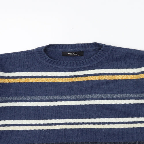 AFM Mens Blue Striped  Pullover Jumper Size M