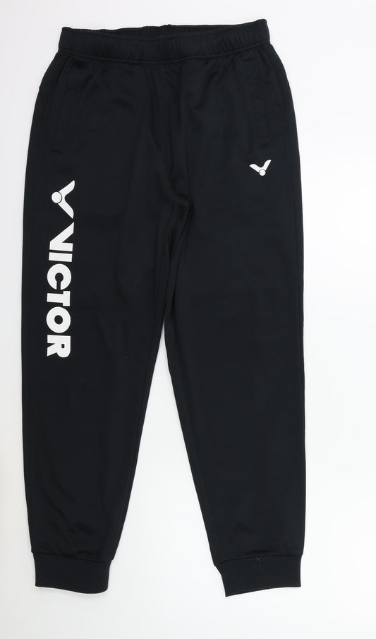 Front view of VICTOR men’s black sweatpants, size M, 27-inch leg