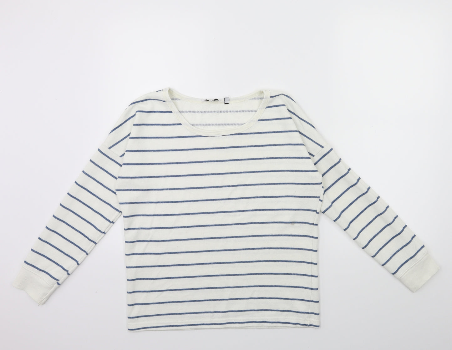 New Look Womens White Striped  Pullover Sweatshirt Size 10
