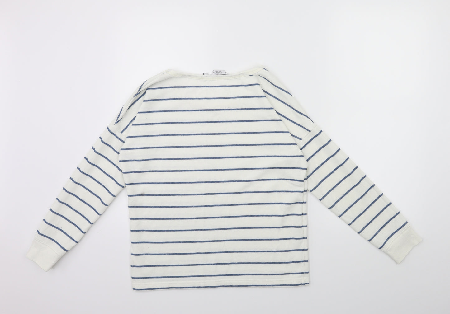 New Look Womens White Striped  Pullover Sweatshirt Size 10