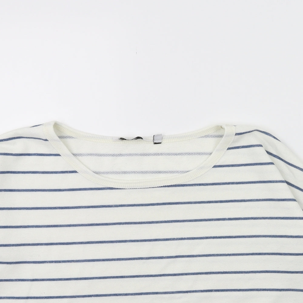 New Look Womens White Striped  Pullover Sweatshirt Size 10