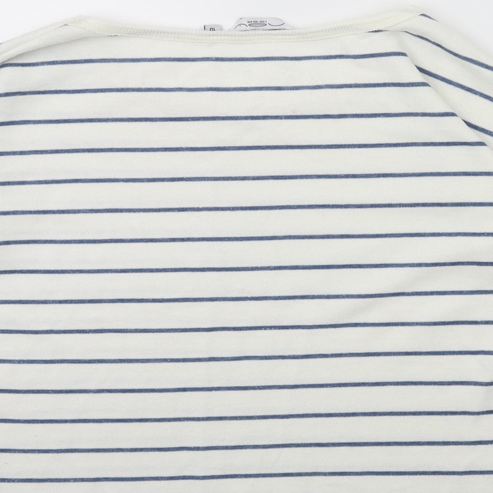 New Look Womens White Striped  Pullover Sweatshirt Size 10