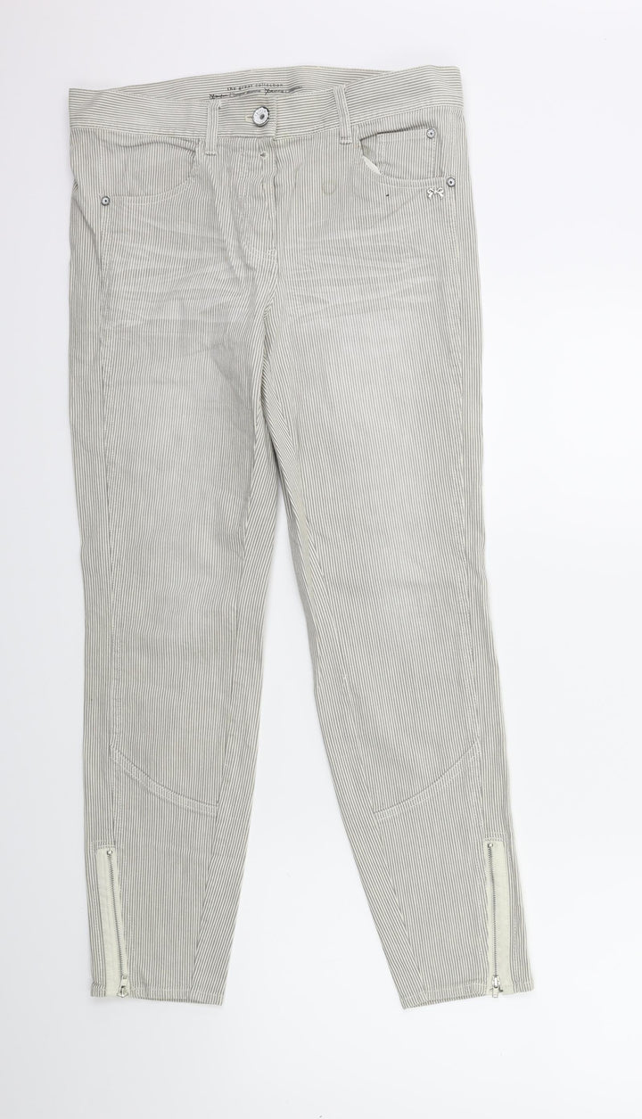 Preworn Womens Beige Striped Denim Straight Jeans Size 12 L26 in