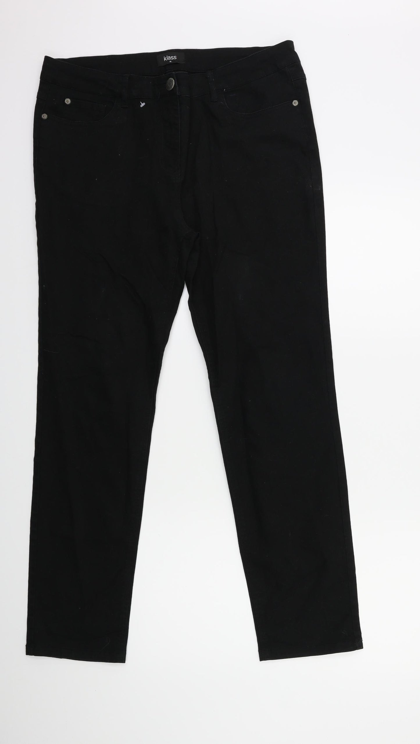 Klass Womens Black  Denim Flared Jeans Size 14 L29 in