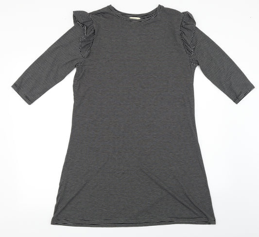 Front view of Papaya women’s black striped a-line, size UK 12