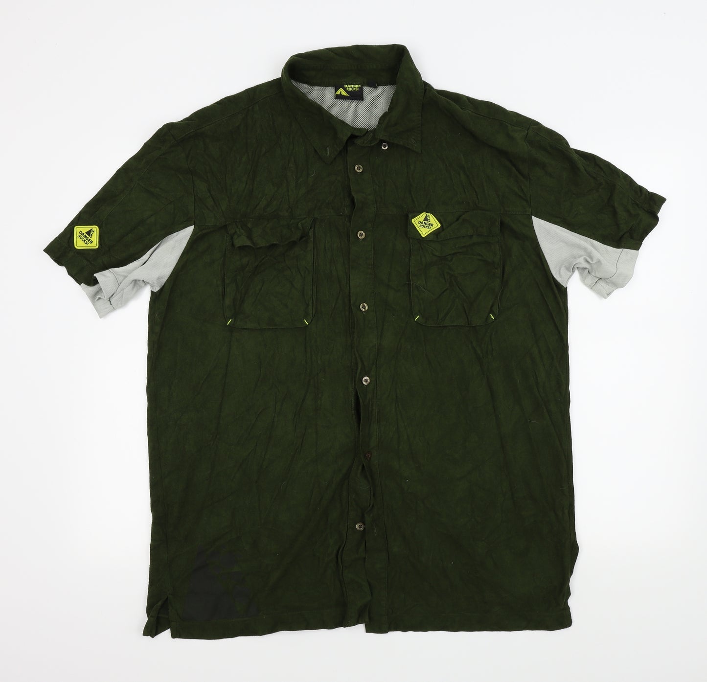danger rocks Mens Green    Button-Up Size Big 2X