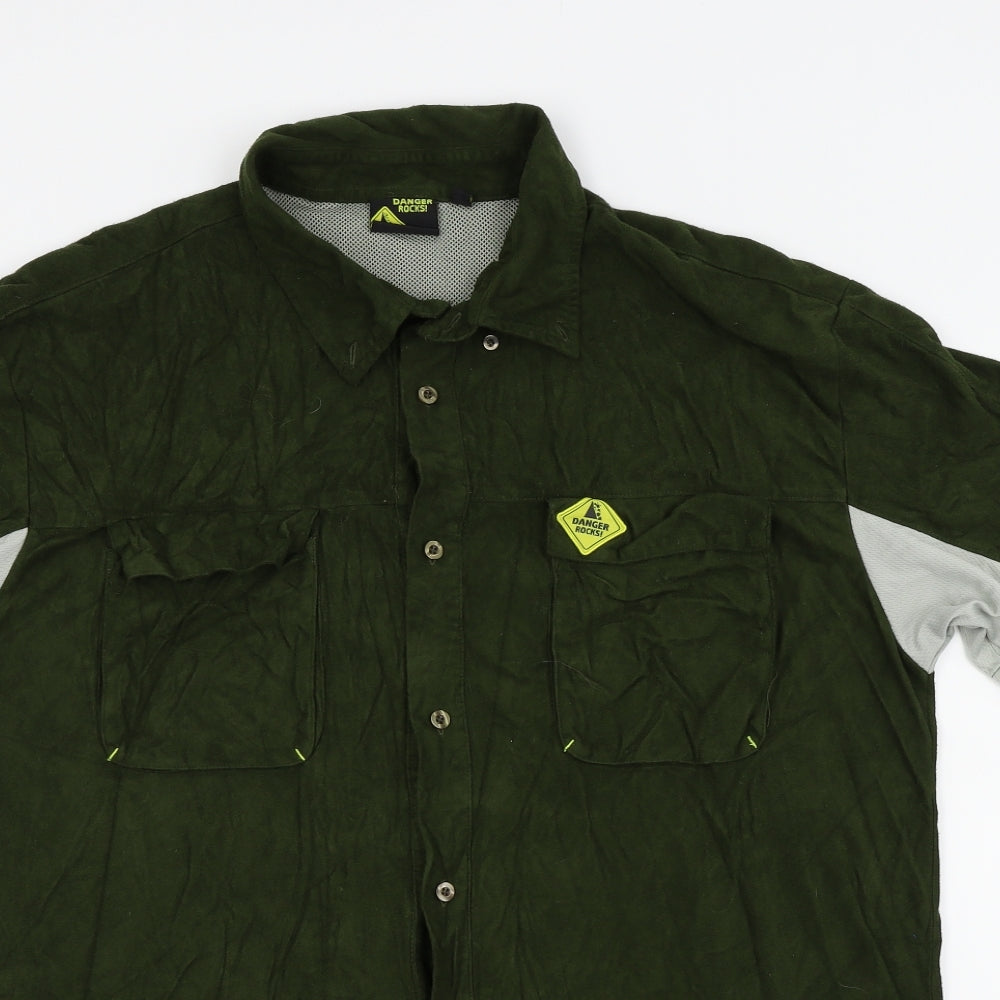 danger rocks Mens Green    Button-Up Size Big 2X