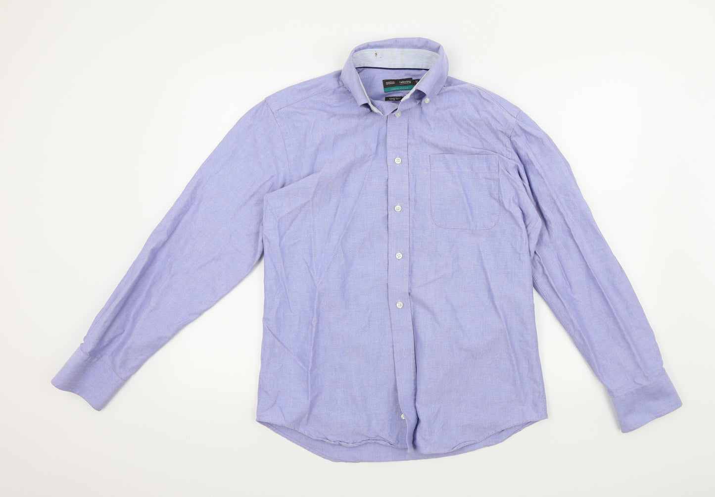 M&S Mens Blue Colourblock   Button-Up Size 38