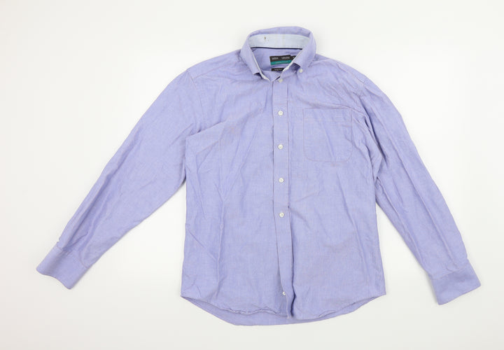 M&S Mens Blue Colourblock   Button-Up Size 38