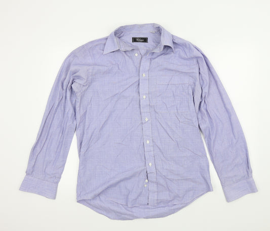 Front view of Debenhams men’s blue button-up, size M