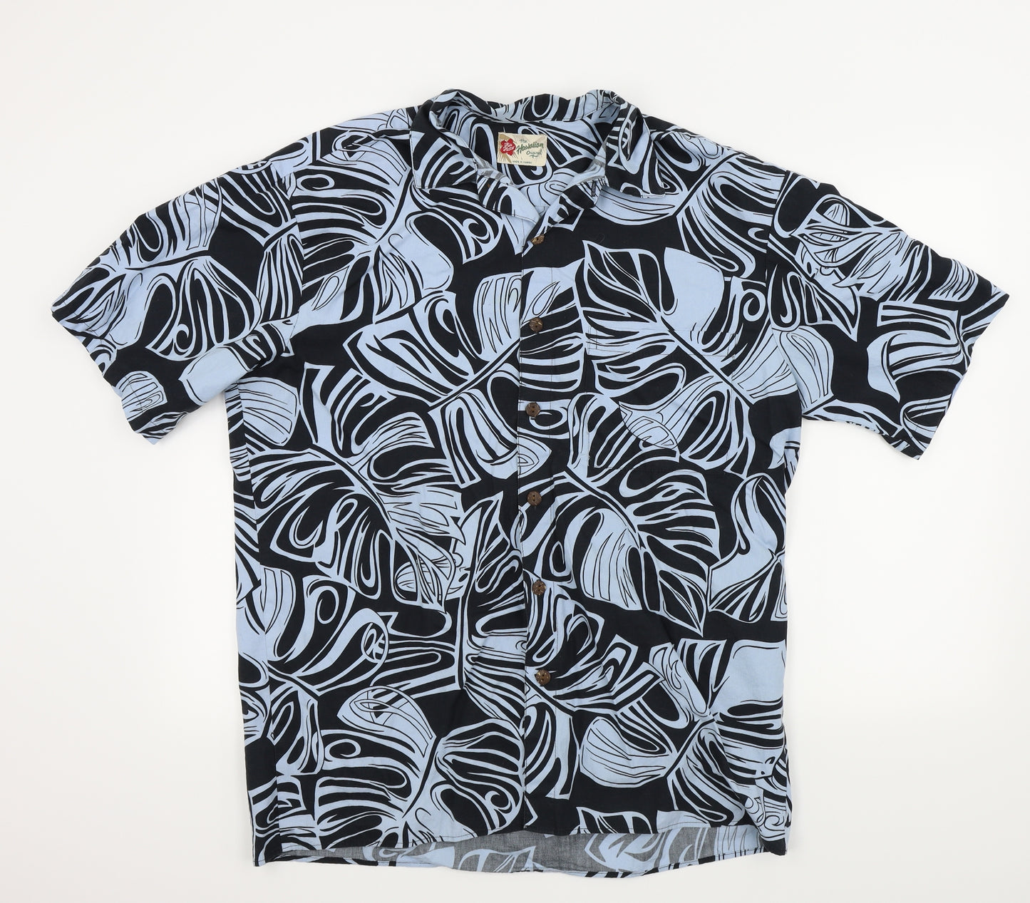 Hawaiian Mens Blue Geometric   Button-Up Size L