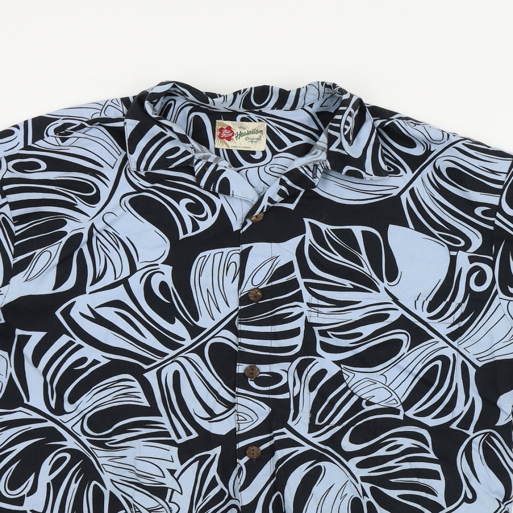 Hawaiian Mens Blue Geometric   Button-Up Size L