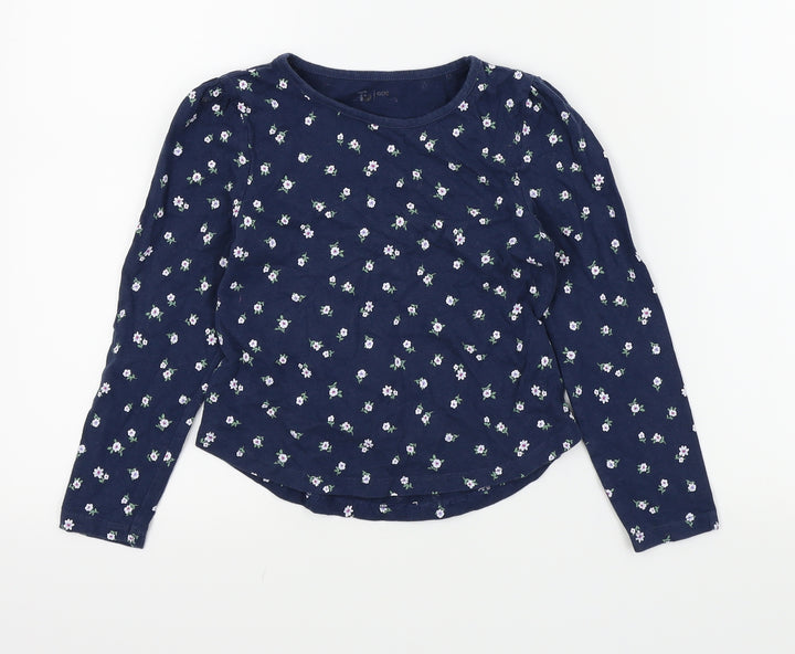 TU Girls Blue   Basic T-Shirt Size 6 Years  - Flower detail