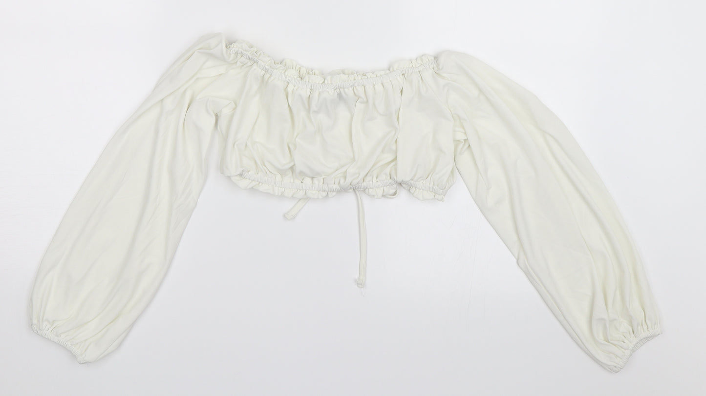Flounce Womens White   Cropped Blouse Size 10