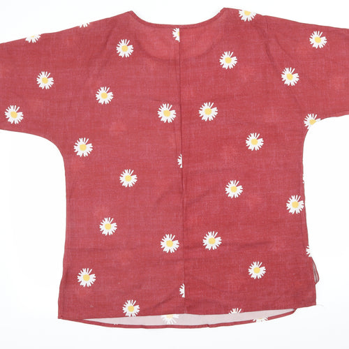 Preworn Womens Red Floral  Basic T-Shirt Size XL