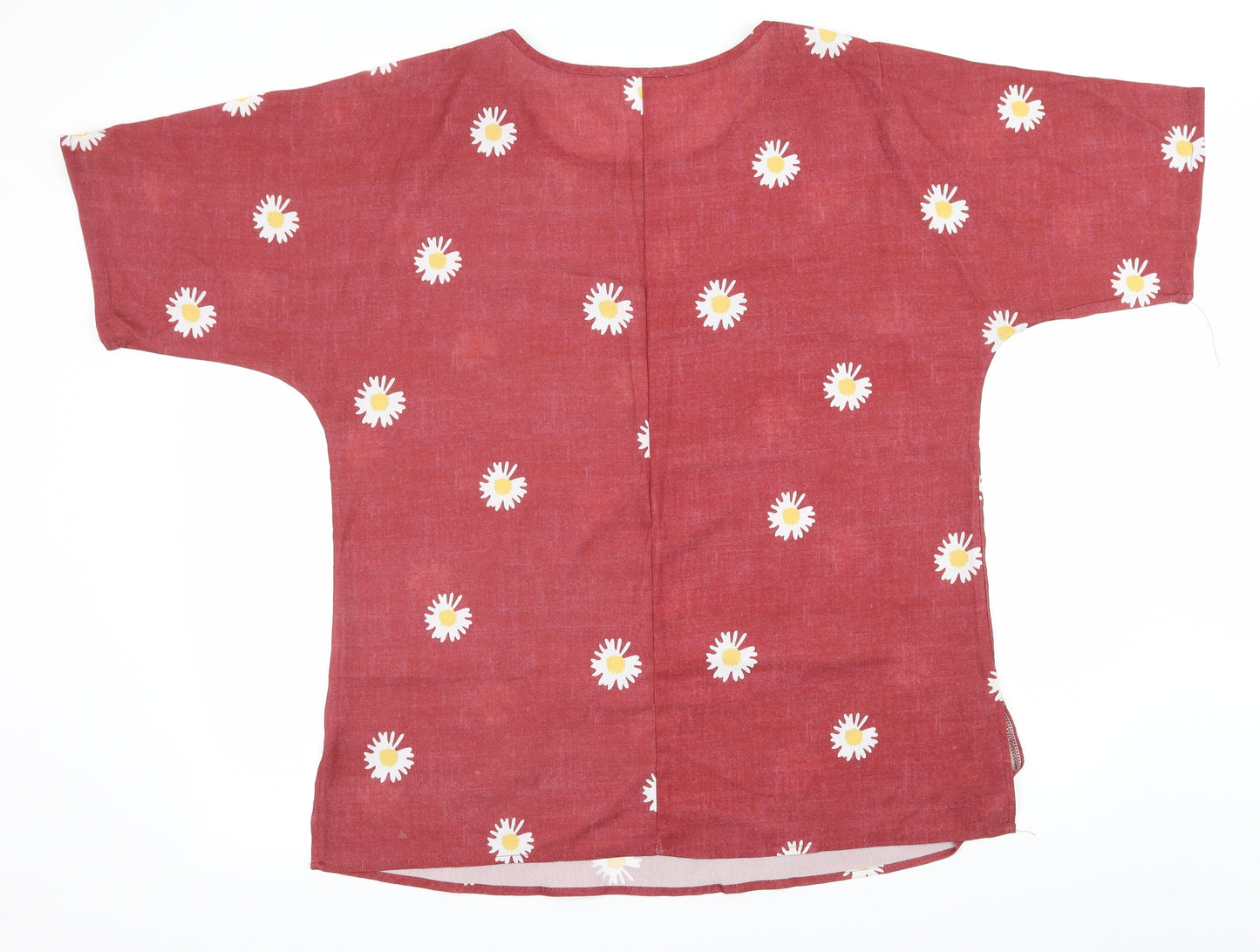 Preworn Womens Red Floral  Basic T-Shirt Size XL