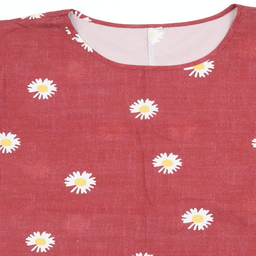 Preworn Womens Red Floral  Basic T-Shirt Size XL